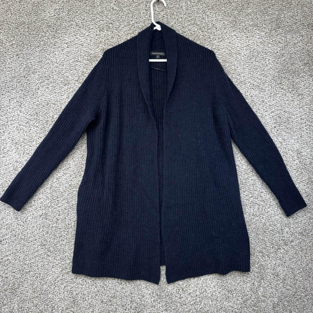Banana Republic Sweater Women Size M Blue Long Open Cardigan Merino Wool Pockets